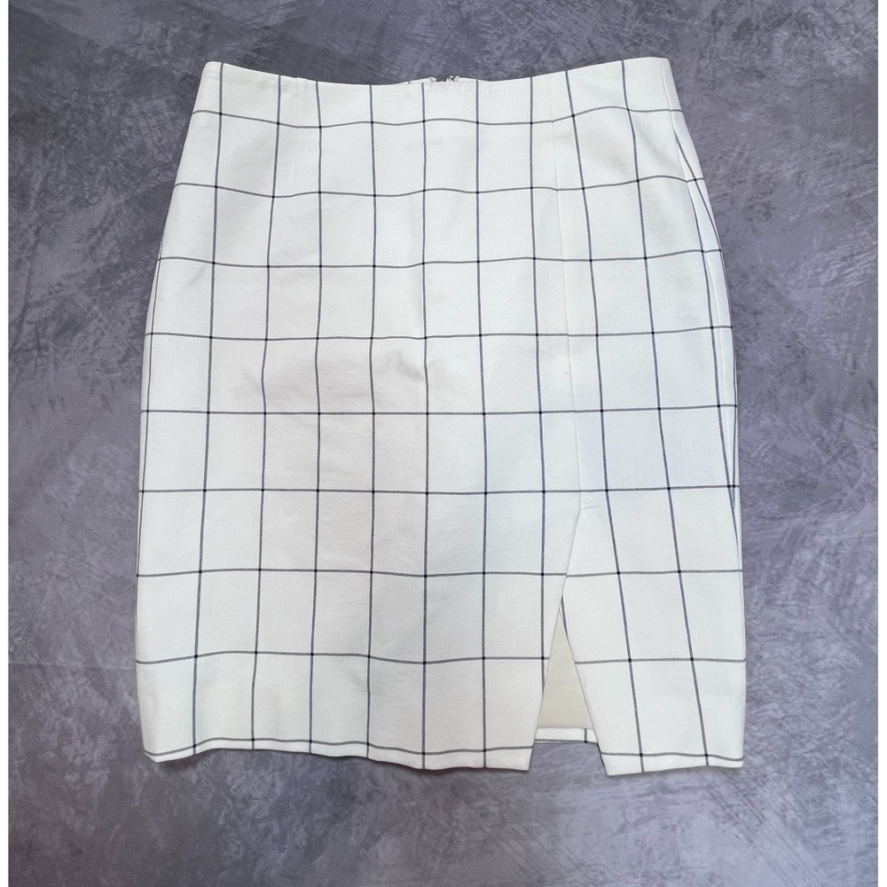 Banana Republic Straight & Pencil Skirt Womens 4 White Grid Pattern Back Zip